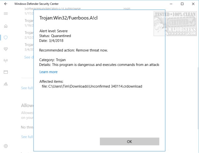 download failed virus detected windows 10